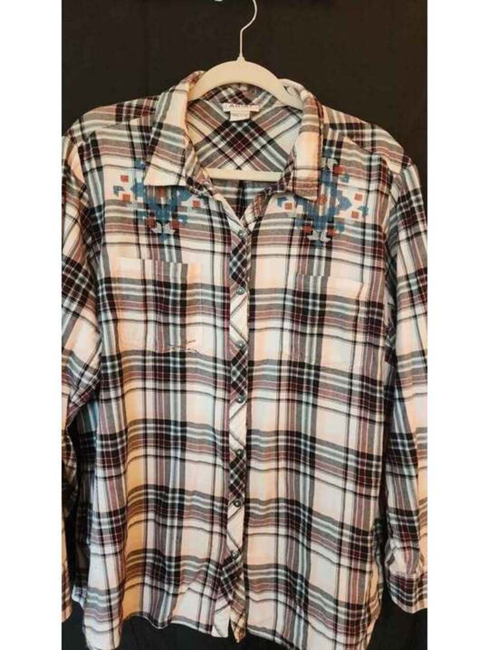 Ariat XXL Womens Western Shirt Plaid Embroidered with Ornate Metal Buttons